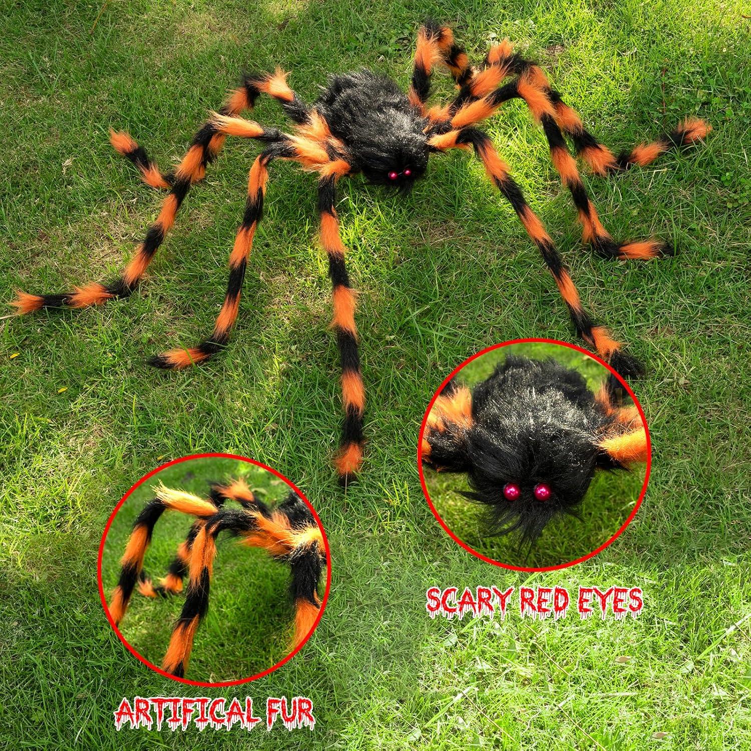 Große Halloween Deko Set - Riesenspinne 127cm mit Spinnennetz 50cm - Gruselig