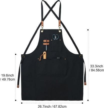 Canvas Schürze mit verstellbarem Riemen und 3 Taschen, Schwarz