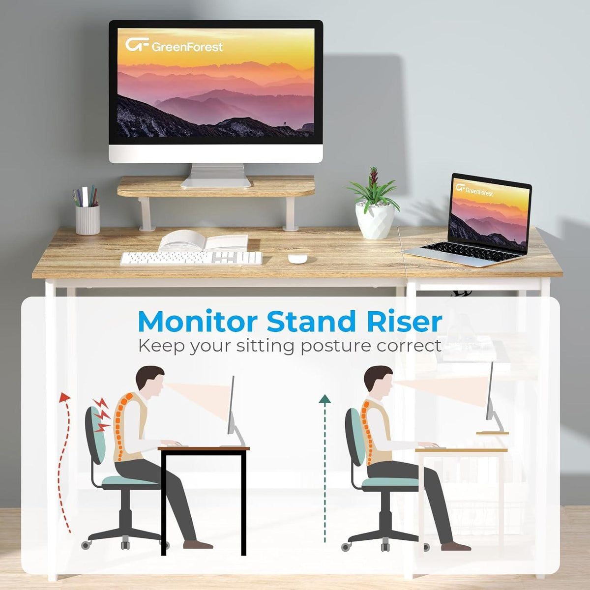 Schreibtisch 120cm mit Stauraum und Monitorständer Beige