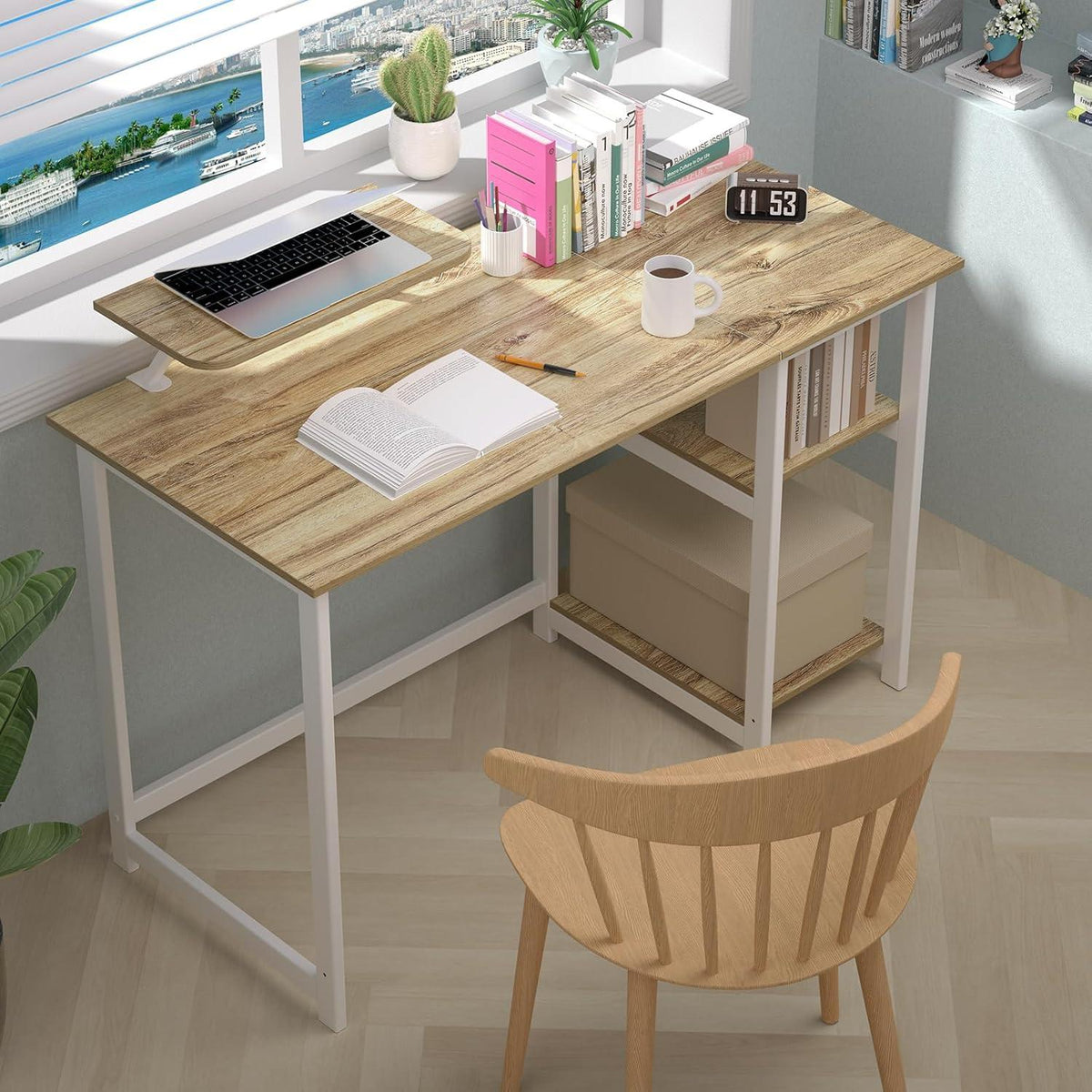 Schreibtisch mit Stauraum 120cm Beige - PC Bürotisch GreenForest