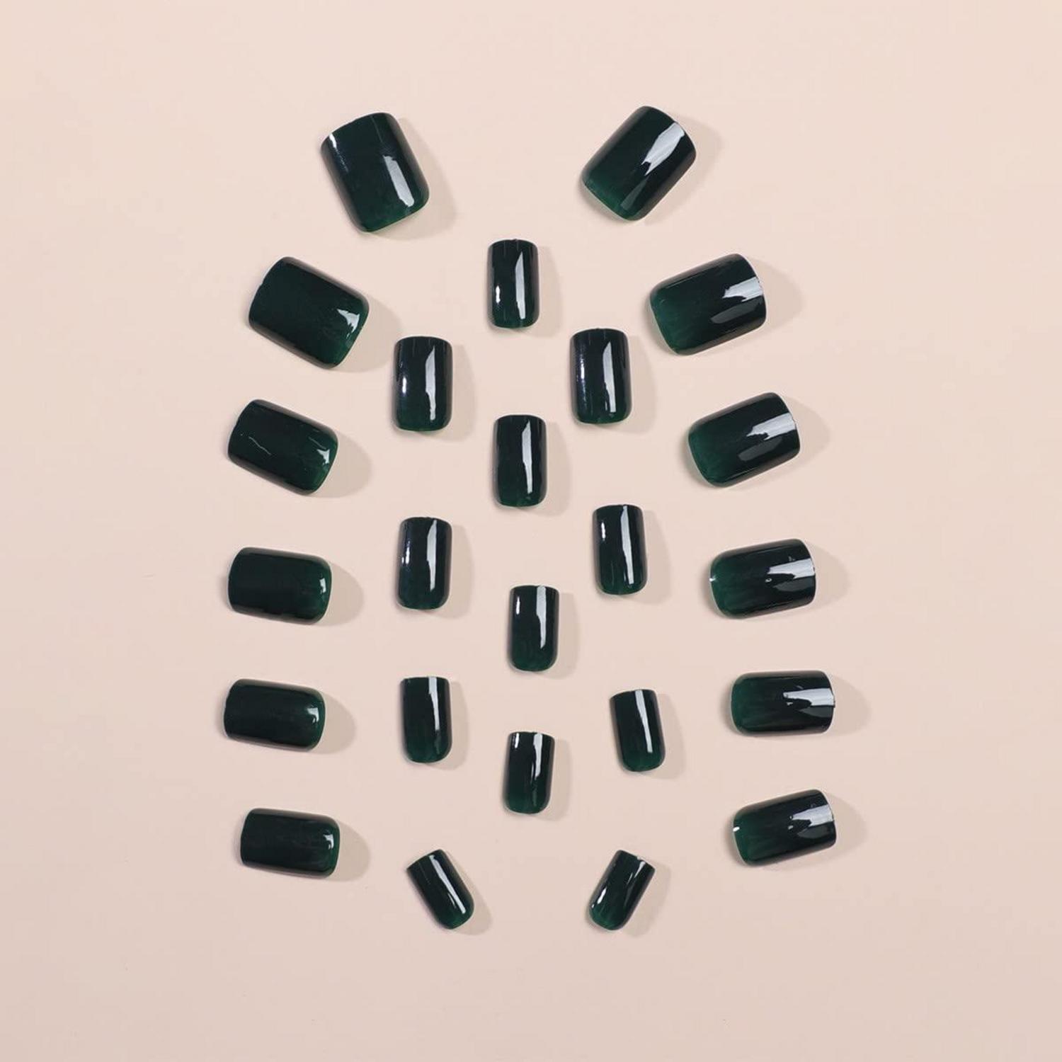24 Stück Olive Green Einfarbig Eckig Nägel Zum Aufkleben