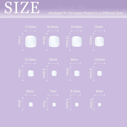 24er Set Künstliche Zehennägel Französisches Design Glänzend Nude Kurz