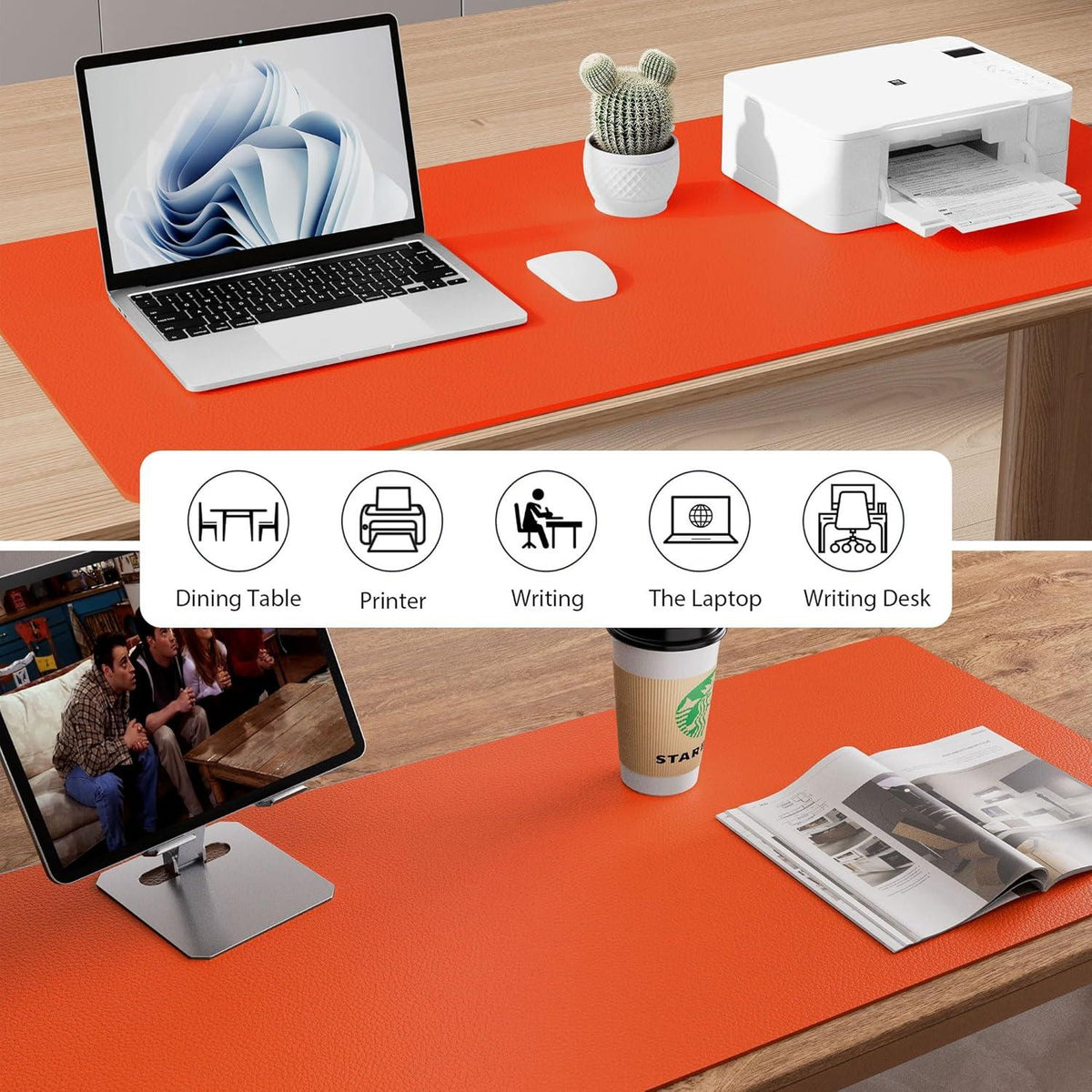 Aothia Schreibtischunterlage Mauspad Büro PU-Leder Rutschfest Orange
