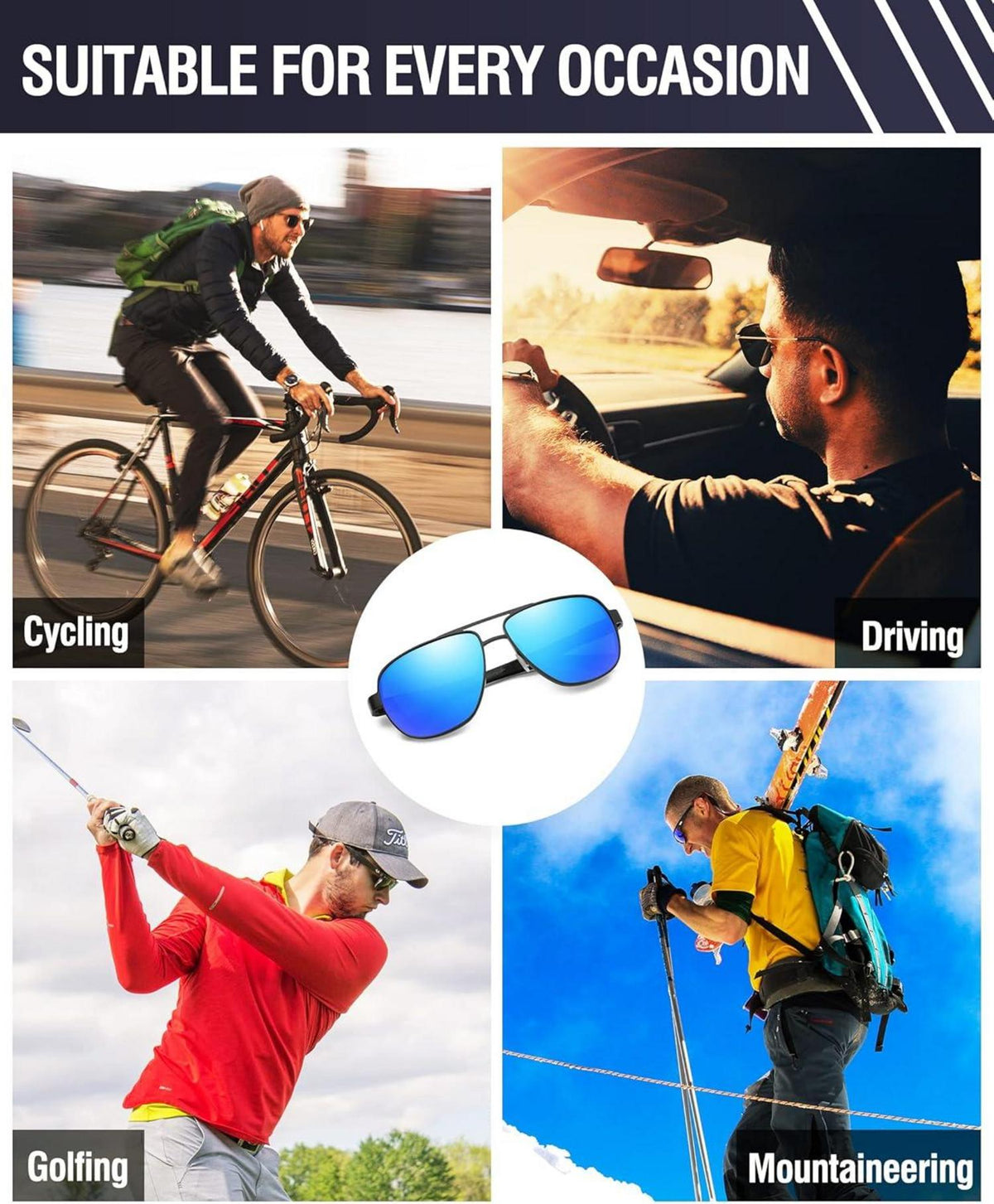 Stilvolle Polarisierte UV-Schutz Sonnenbrille Herren Kohlefaser Tempel