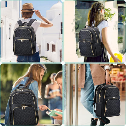 Damen Rucksack 15,6 Zoll USB Ladeanschluss Laptop Daypack Schwarz