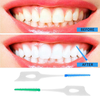 200 Stück Interdentalbürsten Silikon mit Box und Zahnseide Stick Blau Grün