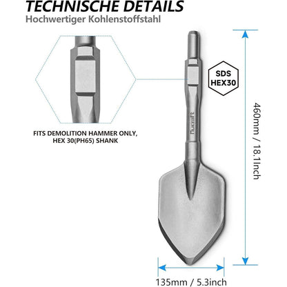 SDS HEX Schaufelmeißel 135x460mm – Asphalt & Beton Abbruchmeißel
