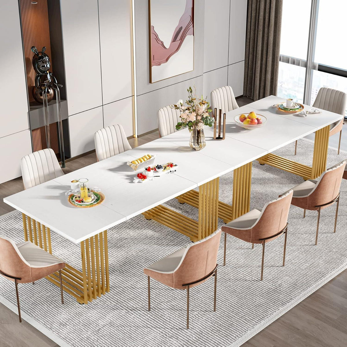 Esstisch weiß & gold 180x80 cm – Moderner Dining Table für 6-8 Personen