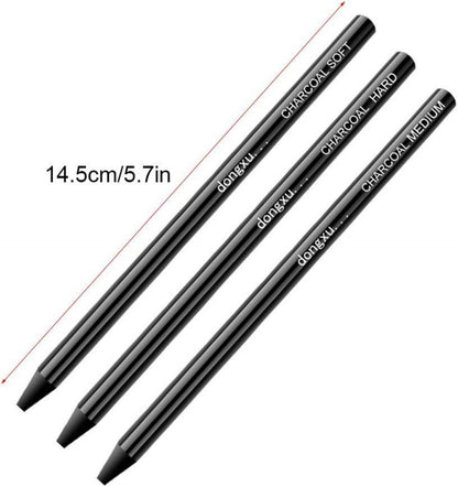 Professionelles Kohlestifte Set für Skizzen, 3 Stück