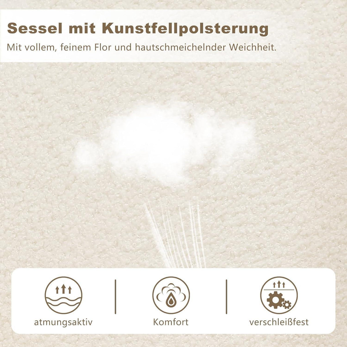 Mingone Loungesessel aus Lammwolle – Weißer Polsterstuhl mit Metallbeinen