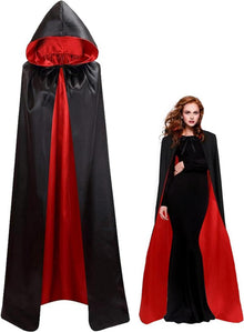 Halloween Vampir Umhang Kinder Satin Kapuze 140CM Doppelseitig Mädchen