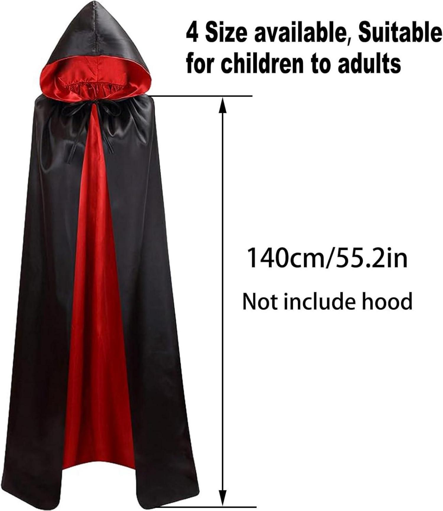 Kinder Vampir Umhang Halloween Kostüm Satin Kapuze 140CM