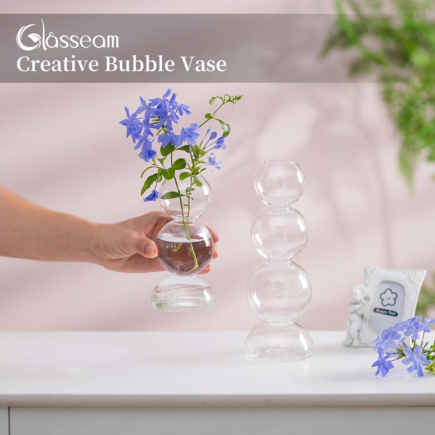 Moderne Bubble Glasvase Set 2 Klar Blumenvasen Deko Aesthetic