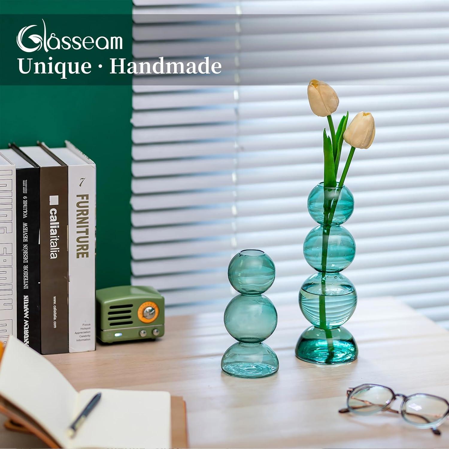 Moderne Grün Bubble Vase - Kleine Glasvase rund für Wohnzimmer Büro deco