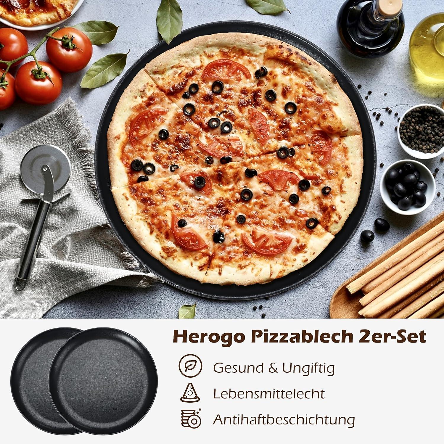 Pizzablech Set 2er ∅ 30 cm Rund Schwarz Antihaftbeschichtung