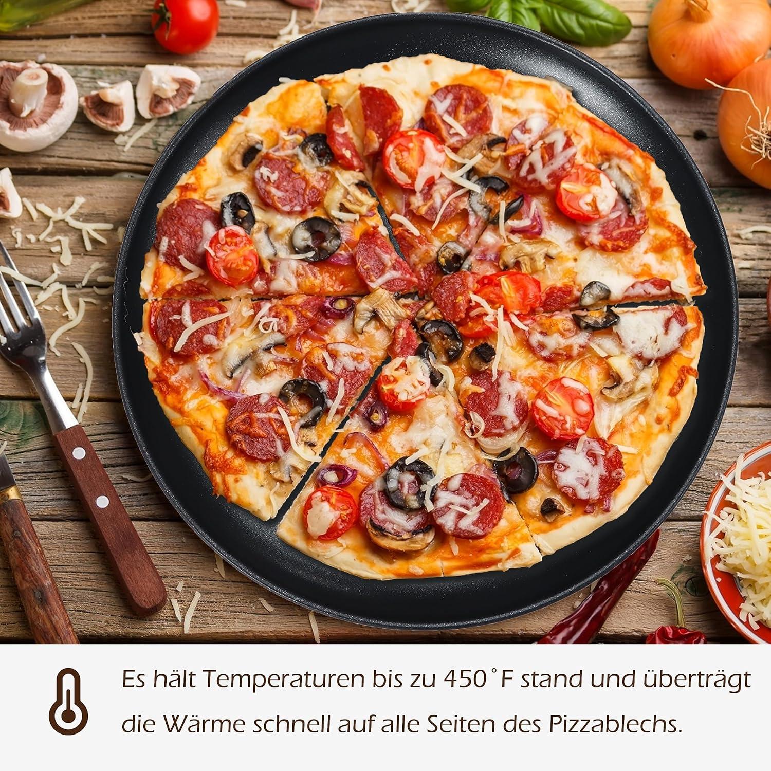 Herogo Pizzablech 2er Set 30 cm Rund Antihaftbeschichtet Schwarz