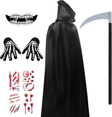 Halloween Umhang Sensenmann Schwarzer Vampir Kostüm Kids Set