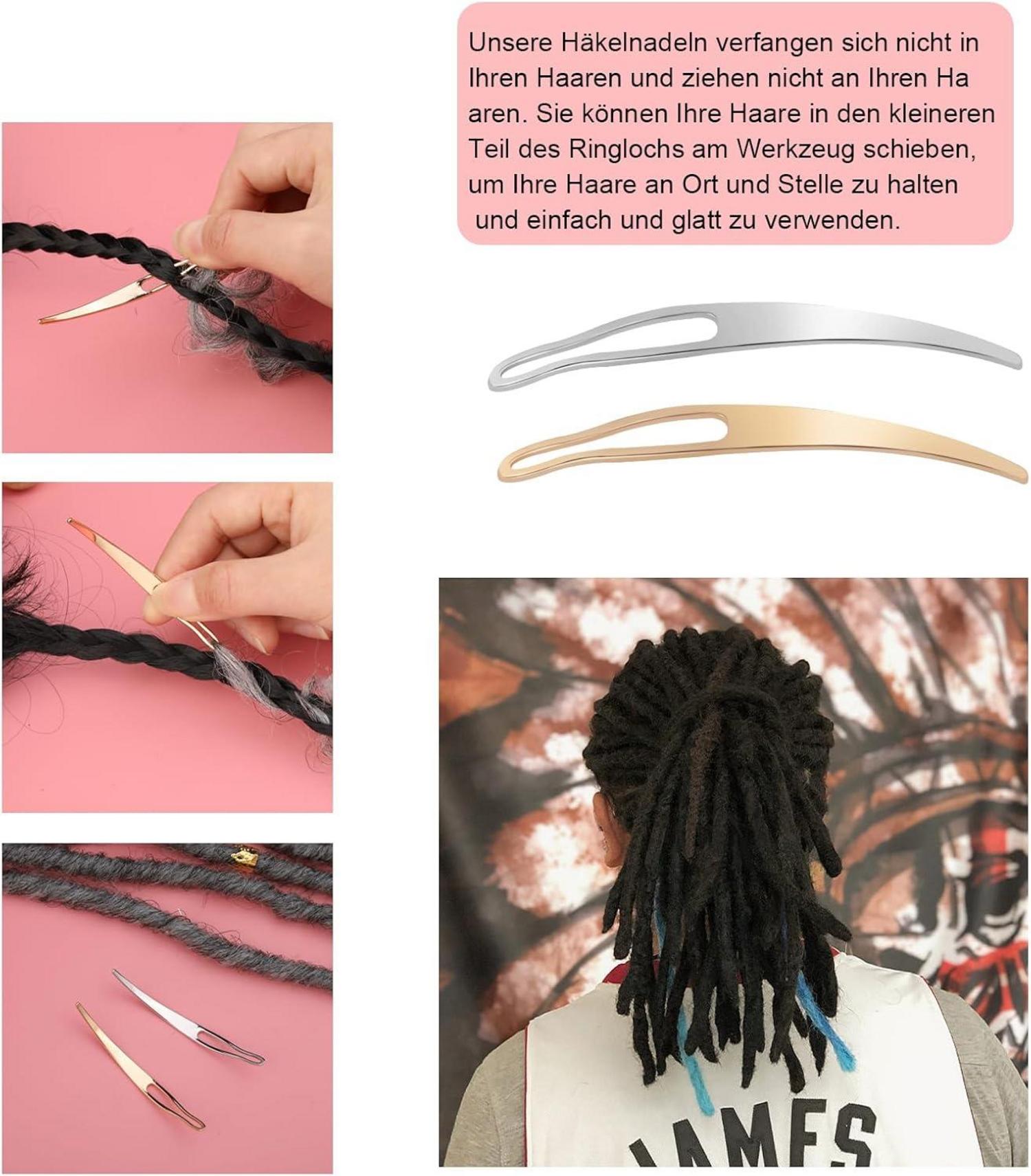 Dreadlock-Häkelnadel Set 8-teilig Bambusgriff Haareflechten 3 Größen