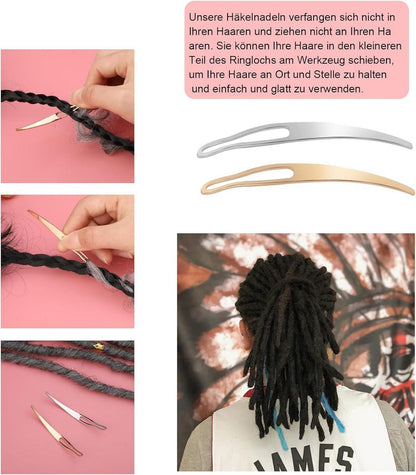 Dreadlock-Häkelnadel Set 8-teilig Bambusgriff Haareflechten 3 Größen