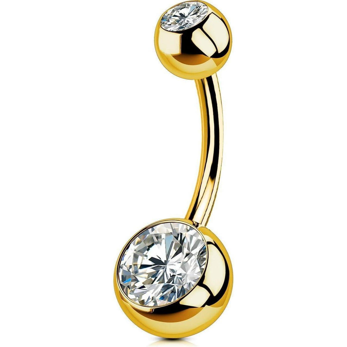 Bauchnabelpiercing Titan Gold 12mm mit klaren Zirkonia Kugeln
