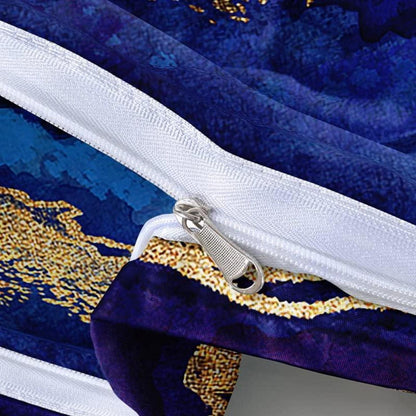 4tlg. Bettwäsche Set Marmor Gold Blau 135x200 cm Mikrofaser