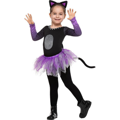 Katzenkostüm Mädchen Halloween Tutu Rock Set Lila Schwarz