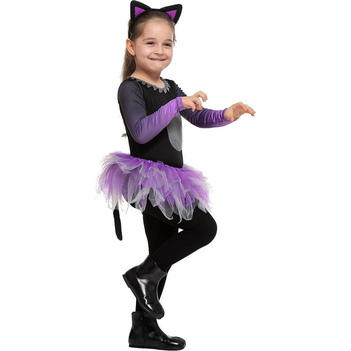 Katzenkostüm Mädchen Halloween Tutu Rock Set Lila Schwarz