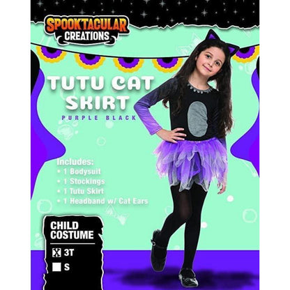 Katzenkostüm Mädchen Halloween Tutu Rock Set Lila Schwarz