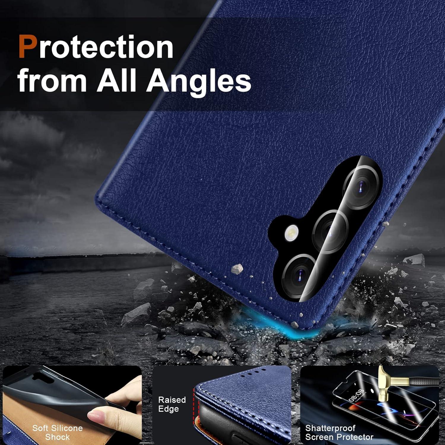 QHOHQ Handyhülle Samsung Galaxy A24 4G Schutzhülle Flip Case Blau