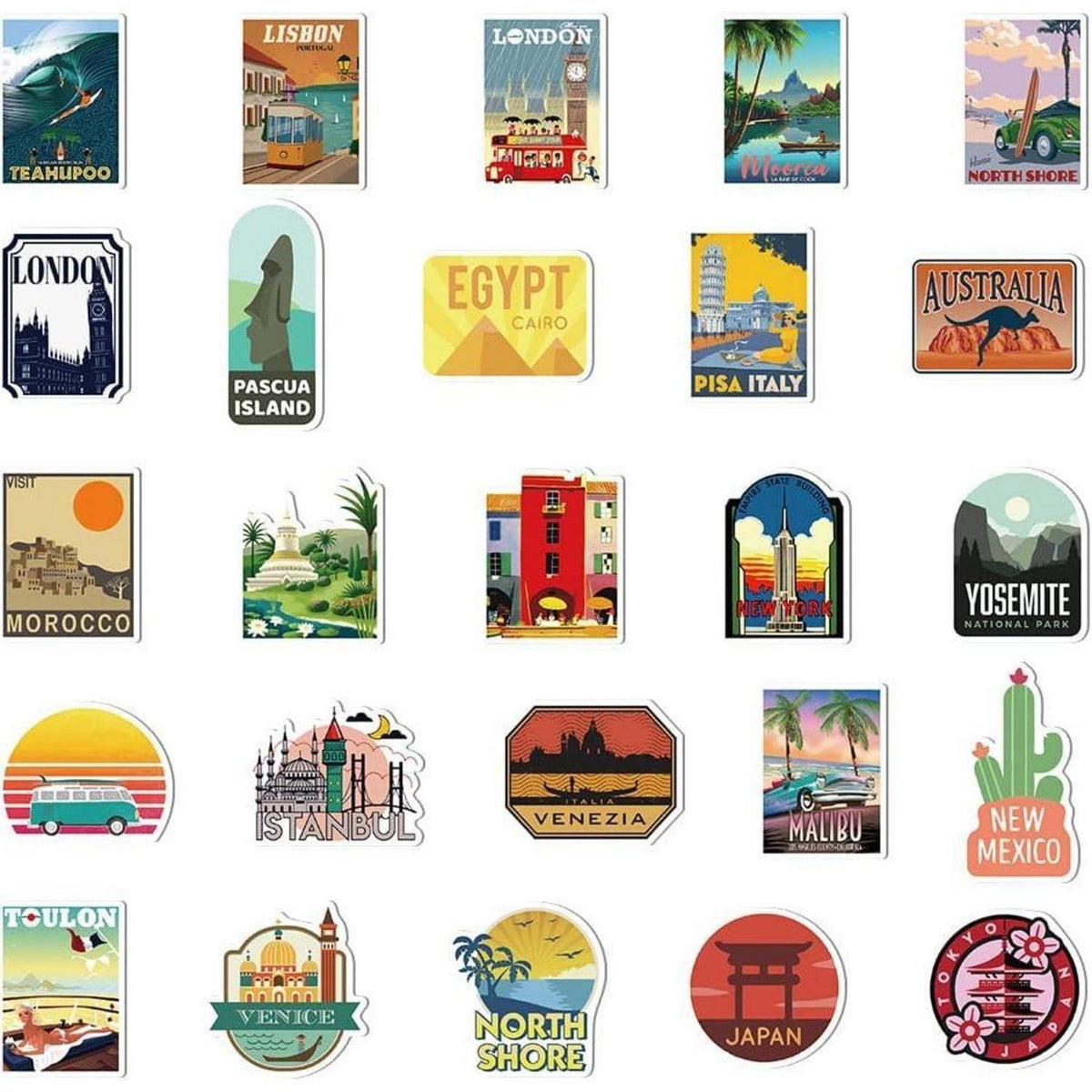 Vintage Reise Aufkleber Set – 50 Retro Vinyl Sticker für Koffer & Co.