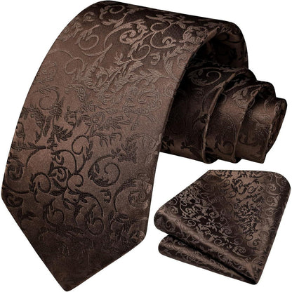 Krawatten-Set mit Einstecktuch für Herren, Paisley, Braun