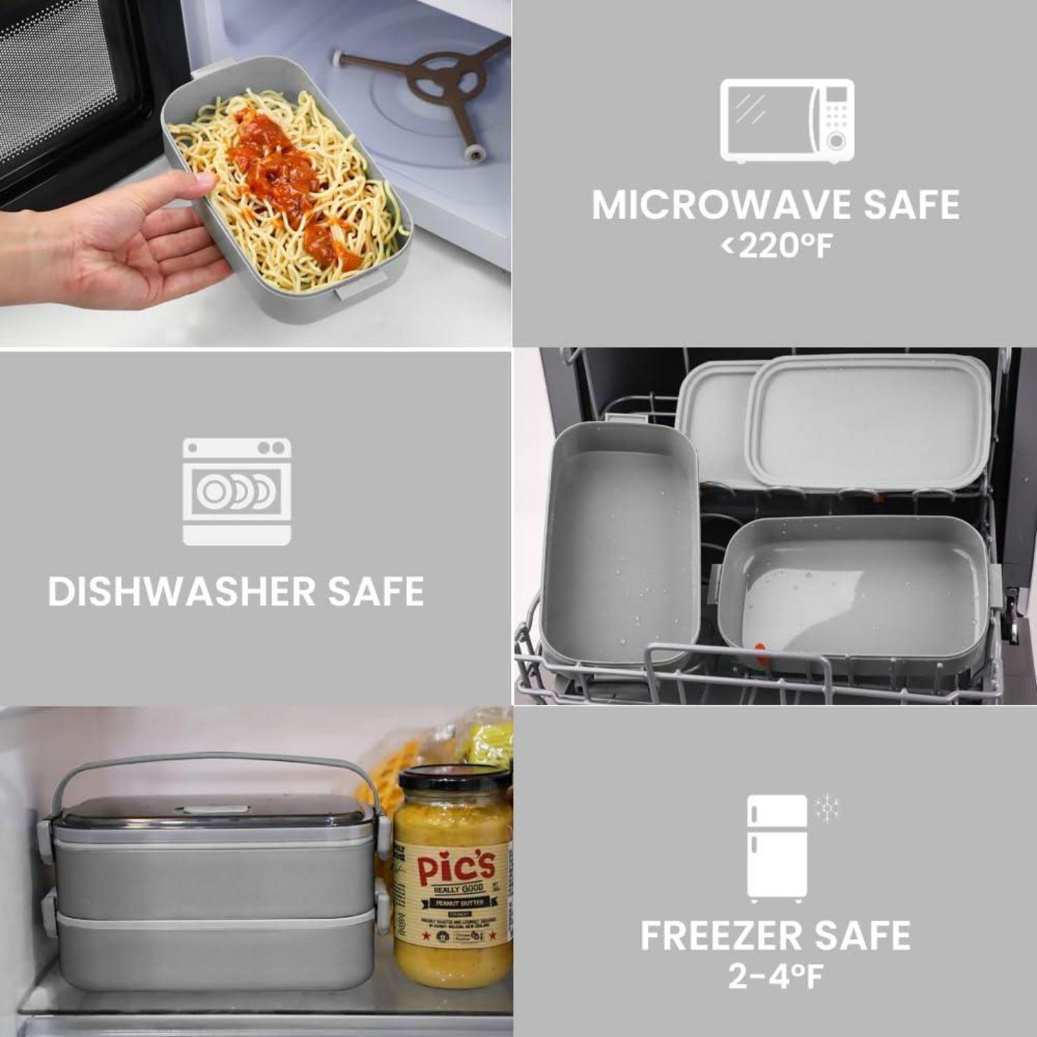 Bugucat Lunchbox 1600ML, Bento Box Brotdose Auslaufsicher Luftdicht, Besteckset Grau