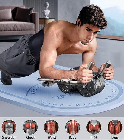 Abdominal Wheel Ab-Roller mit Timer und Telefonhalter, Double Wheels Black