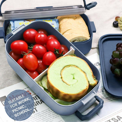 Bugucat Lunchbox 1600ML Bento Box Auslaufsicher Luftdicht Besteckset Blau