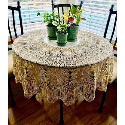 Runde Baumwoll Tischdecke Häkelspitze 180 cm Beige Vintage