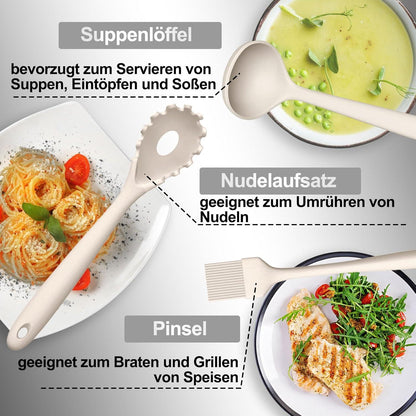 Silikon Küchenhelfer Set 22-teilig Utensilienhitzebeständig & Antihaft Reinigungseinwaerumungspartys und Hochzeiten - Khaki