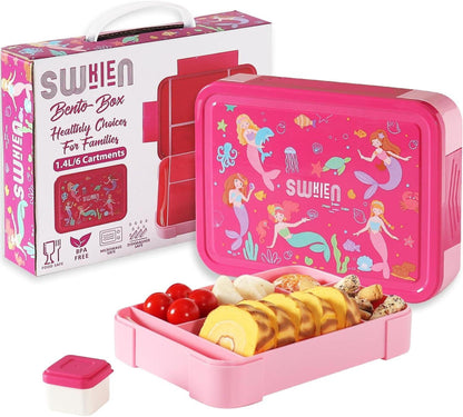 Brotdose Lunchbox Kinder 1300ml Bento Box Auslaufsicher 6 Fächer Rosa