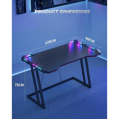 Gaming Schreibtisch LED 120x60 cm Kohlefaser Schwarz