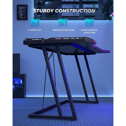 Gaming Schreibtisch LED 120x60 cm Kohlefaser Schwarz