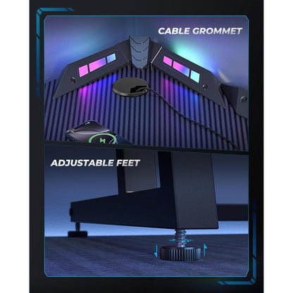 Gaming Schreibtisch LED 120x60 cm Kohlefaser Schwarz