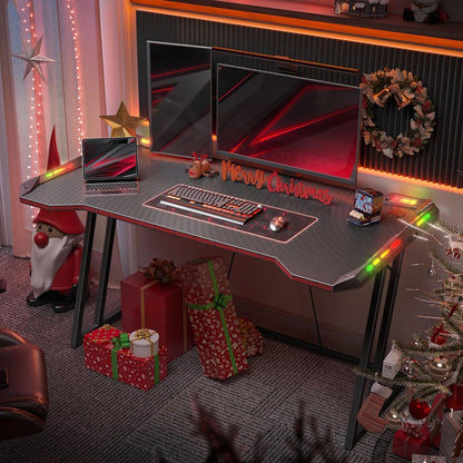 Gaming Schreibtisch LED 120x60 cm Kohlefaser Schwarz