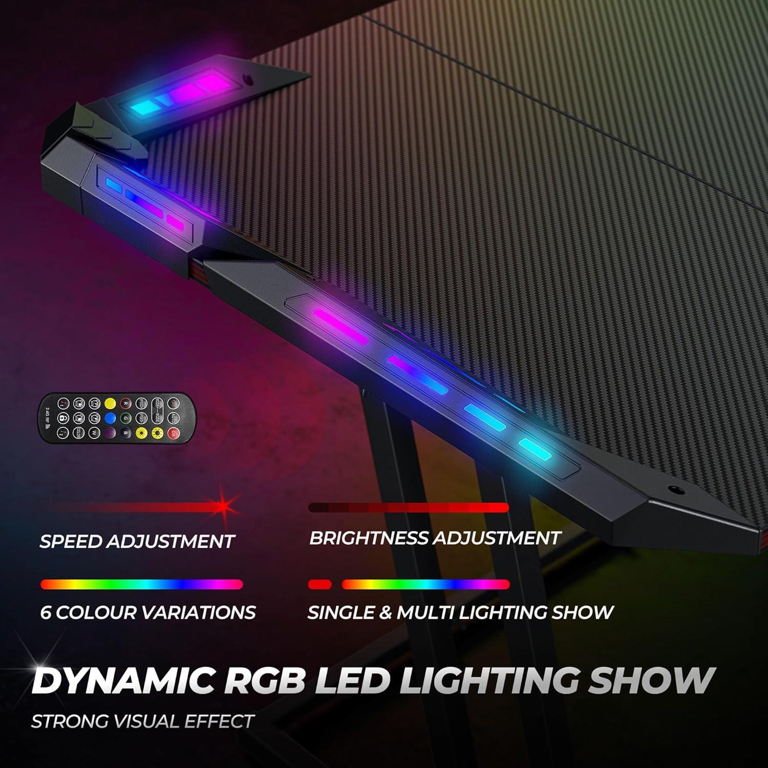 Gaming Schreibtisch LED Kohlefaseroberfläche Stabil 120x60 Gaming Tisch Schwarz