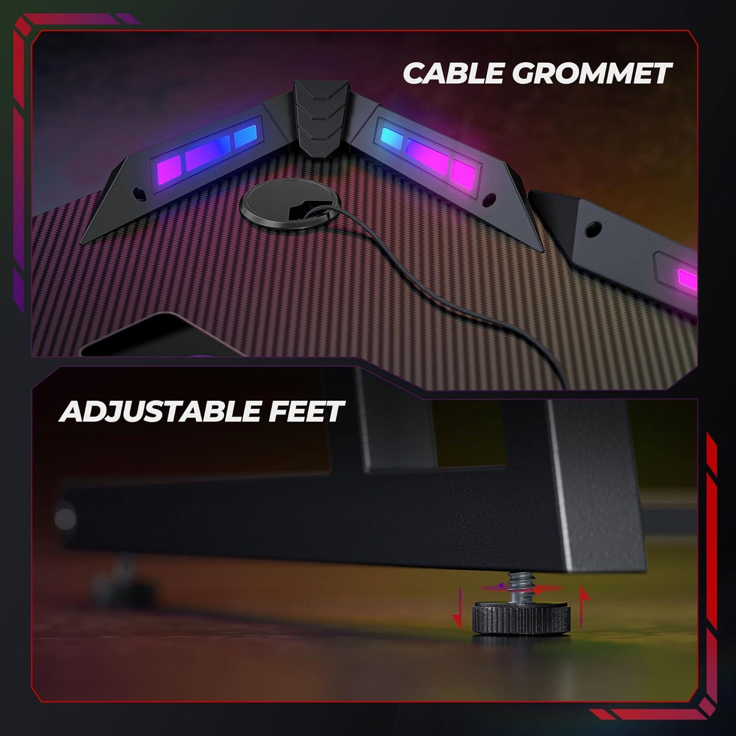 Gaming Tisch LED 120x60 cm Kohlefaser Schwarz Cyber Gaming Schreibtisch LED 120