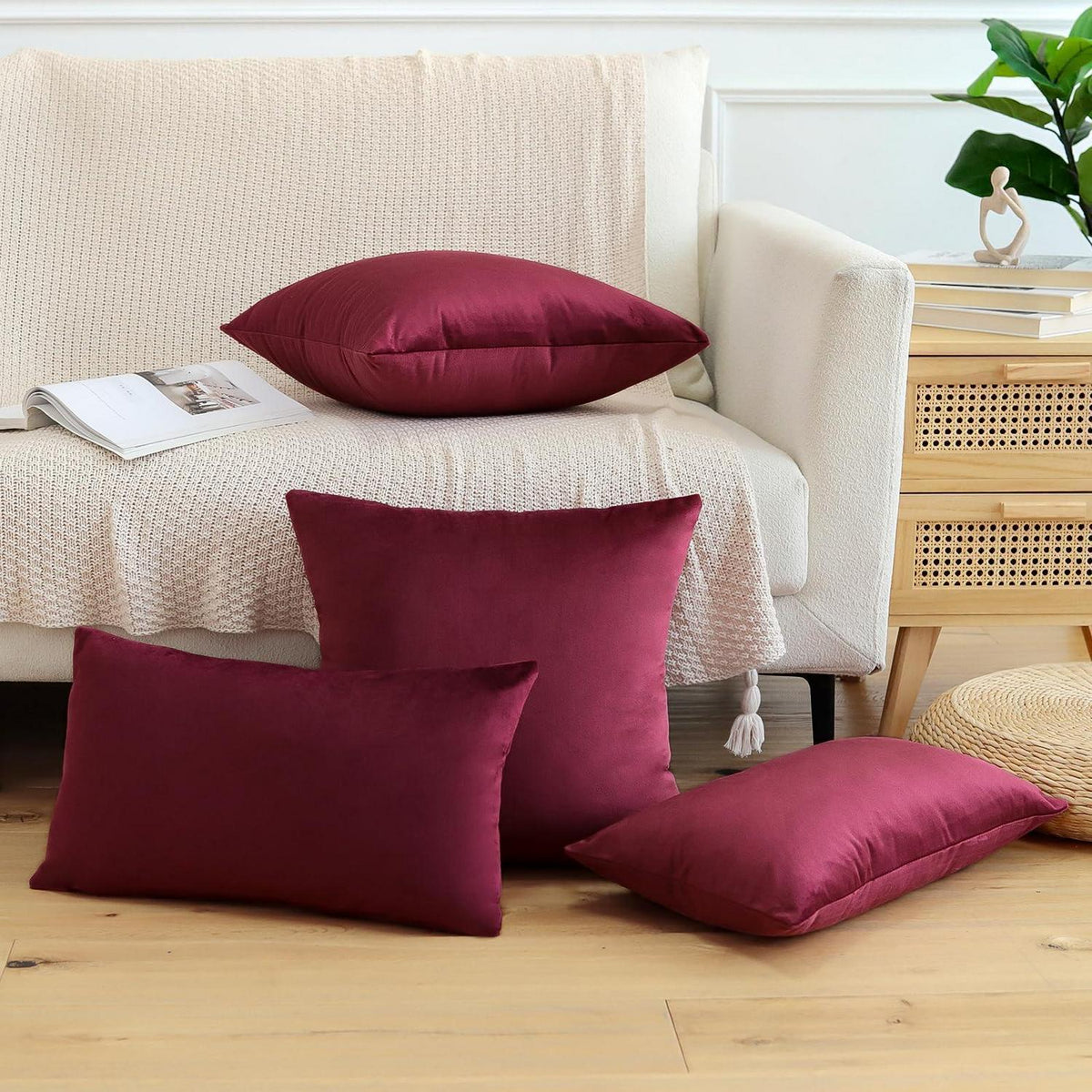 Samt Kissenbezug Bordeaux 40x60 cm - 2er Set