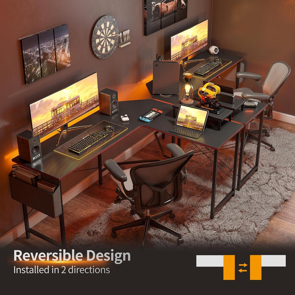 Gaming Schreibtisch L Form 170x120cm mit Monitorständer Black