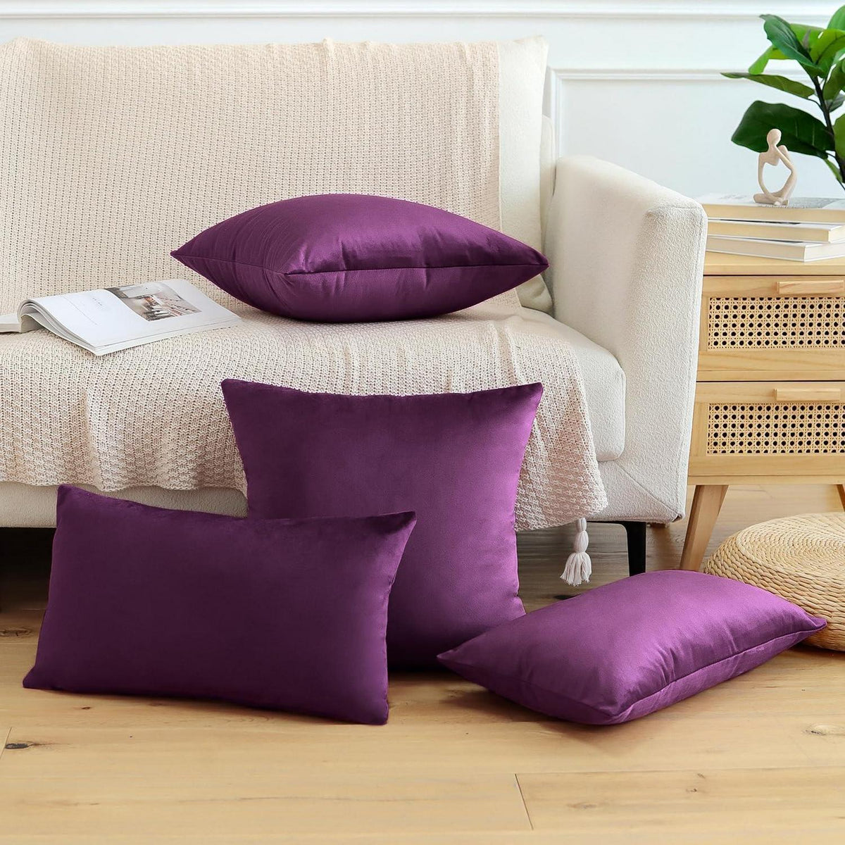 Samt Kissenbezüge 60x60 cm Aubergine Lila - 2er Set