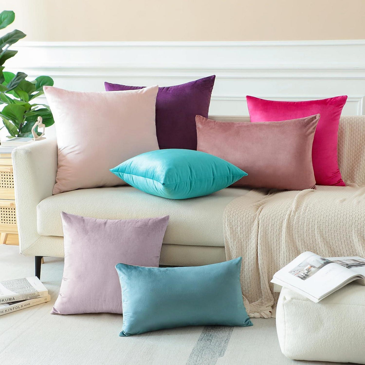 Samt Kissenbezüge 40x60 cm - Rosa Lila 2er Set