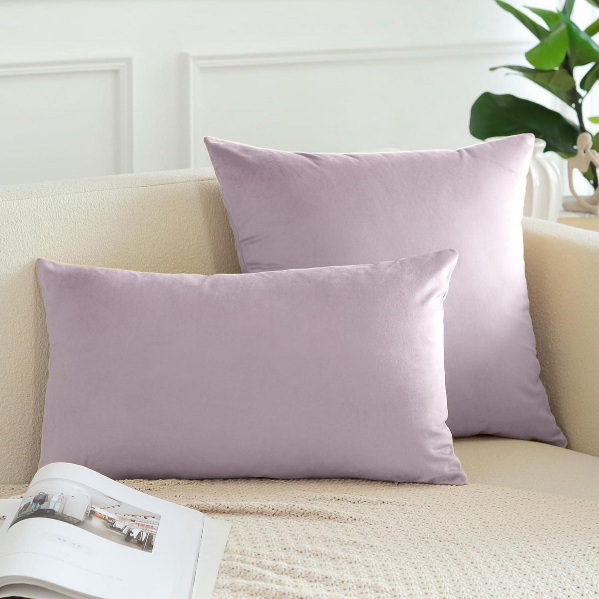 Samt Kissenbezüge 40x60 cm - Rosa Lila 2er Set