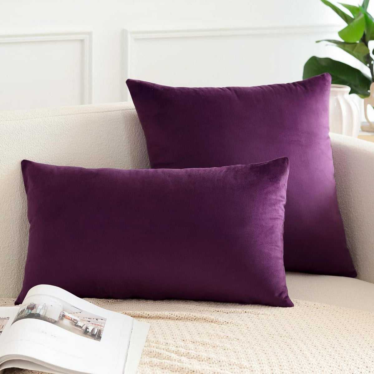 Samt Kissenbezüge 40x60 cm Aubergine Lila - 2er Set
