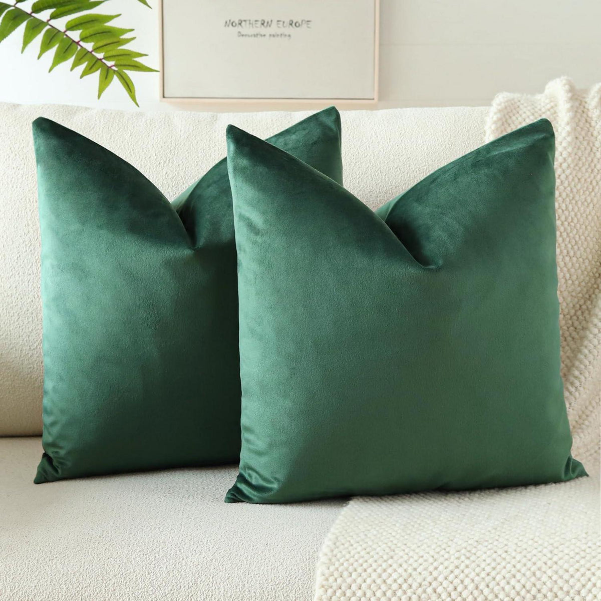 Samt Kissenbezüge 60x60 cm Dunkelgrün, 2er Set